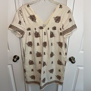 Madewell womens Paisley Oversized Smocked Short‎ sleeve Silk Dress size Medium